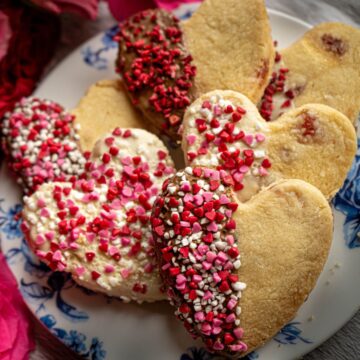 featured image rosewater and cherry shortbread cookies